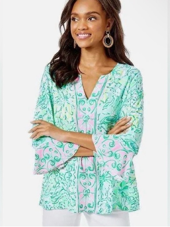 Lilly Pulitzer Tops - 🌺 Lilly Pulitzer Keona Tunic Resort Aqua Hopelessly Devoted Engineered Tunic